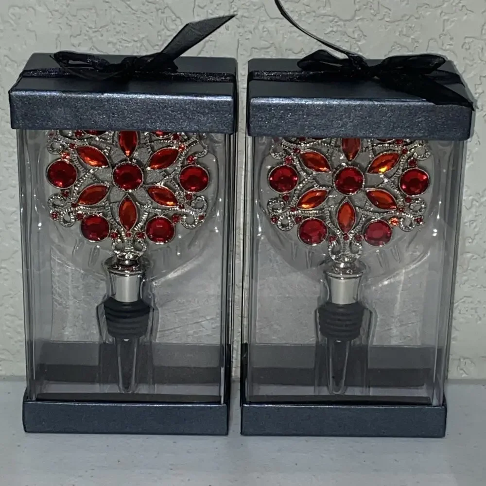 Artimino Wine Stopper Glass Metal Red Heels Gems Set Of 2 NEW In Box